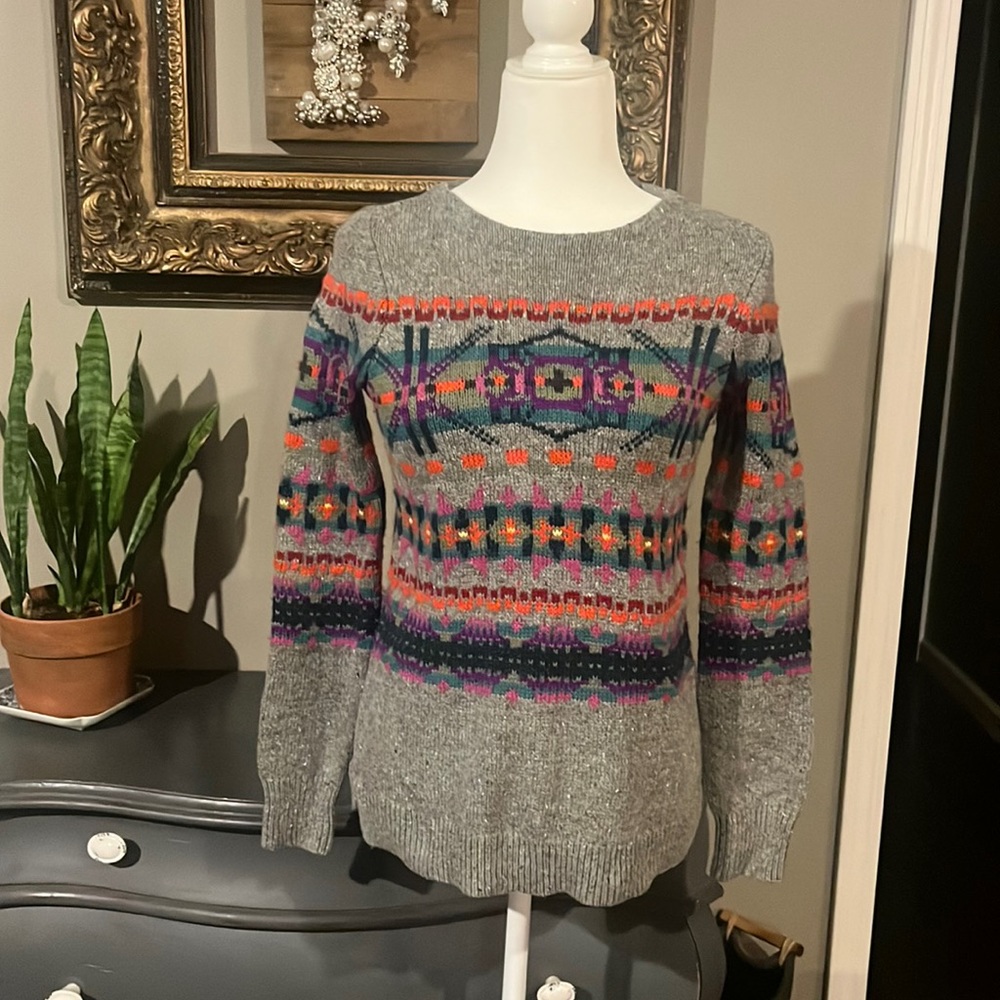 Vintage Chaps Fair Isle Cotton Blend Sweater Size Petite Small - Picture 3 of 10